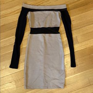Solemio Nude & Black Mesh Bodycon Dress